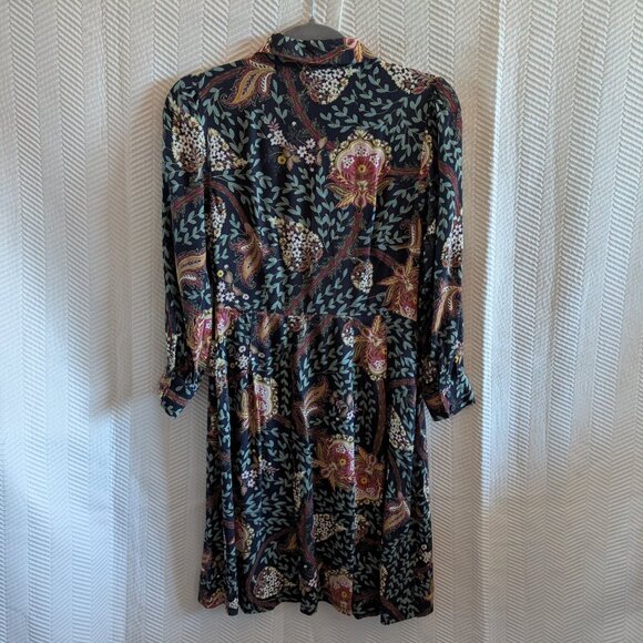 Loft Petites Navy Blue Floral Print Long Sleeve Shirt Dress Size 4 P - Picture 10 of 13